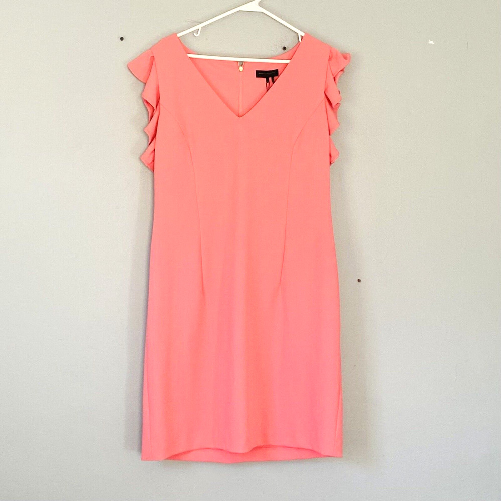 Donna Karan Dress Size 16 PInk Short Ruffle Sleeves Sheath Party Wedding NEW